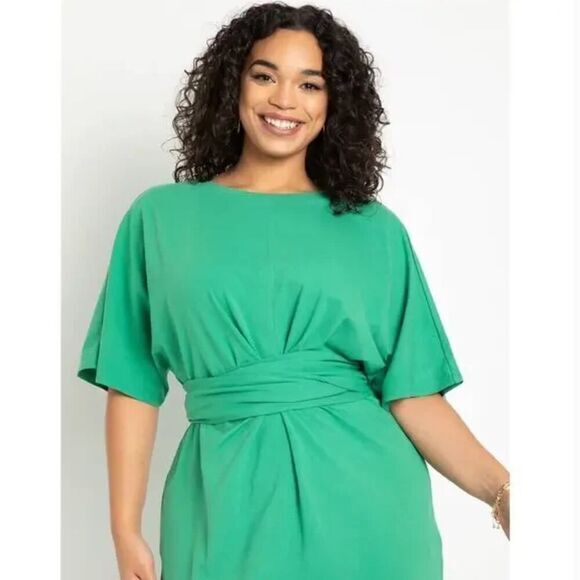New! Eloquii Women's Plus Size Cross Front Flutter Sleeve Dress in green, 20 - Picture 3 of 16
